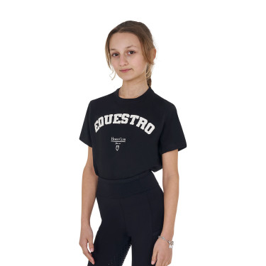 T-shirt menina Equestro Horse Club algodão mangas curtas Preto