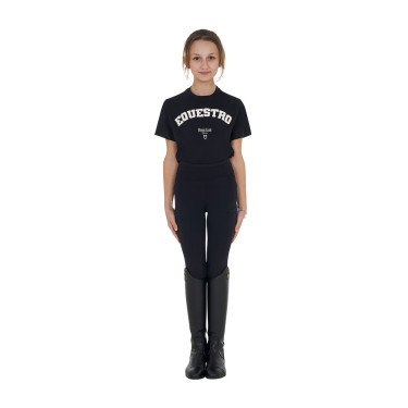 T-shirt menina Equestro Horse Club algodão mangas curtas Preto