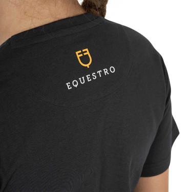 T-shirt menina Equestro corte slim com logótipo rosa com brilhantes, mangas curtas Preto T-shirt menina Equestro corte slim com logótipo rosa com brilhantes, mangas curtas Preto