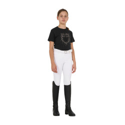 T-shirt menina Equestro corte slim com logótipo rosa com brilhantes, mangas curtas Preto T-shirt menina Equestro corte slim com logótipo rosa com brilhantes, mangas curtas Preto