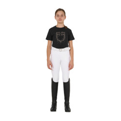 T-shirt menina Equestro corte slim com logótipo rosa com brilhantes, mangas curtas Preto T-shirt menina Equestro corte slim com logótipo rosa com brilhantes, mangas curtas Preto