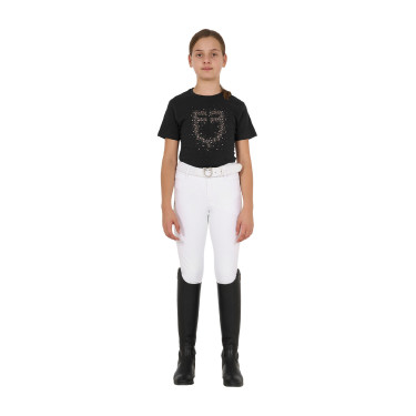 T-shirt menina Equestro corte slim com logótipo rosa com brilhantes, mangas curtas Preto T-shirt menina Equestro corte slim com logótipo rosa com brilhantes, mangas curtas Preto