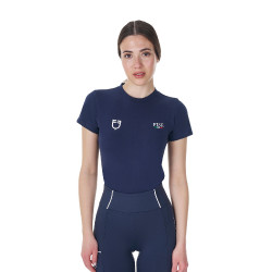 T-shirt feminino Equestro x FISE corte slim de mangas curtas Blazer marinho Azul-marinho T-shirt feminino Equestro x FISE corte slim de mangas curtas Blazer marinho Azul-marinho
