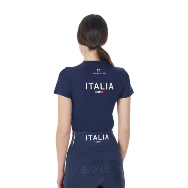 T-shirt feminino Equestro x FISE corte slim de mangas curtas Blazer marinho Azul-marinho T-shirt feminino Equestro x FISE corte slim de mangas curtas Blazer marinho Azul-marinho
