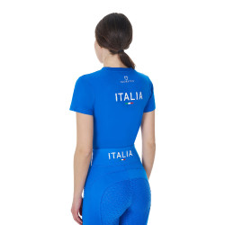 T-shirt feminino Equestro x FISE corte slim de mangas curtas Azul da Savoia
