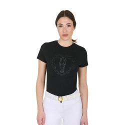 T-shirt feminino Equestro Wild Heart em algodão de mangas curtas Preto