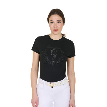 T-shirt feminino Equestro Wild Heart em algodão de mangas curtas Preto