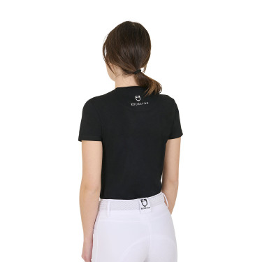 T-shirt feminino Equestro Wild Heart em algodão de mangas curtas Preto
