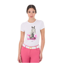 T-shirt feminino Equestro So Lovely em algodão de manga curta Branco T-shirt feminino Equestro So Lovely em algodão de manga curta Branco