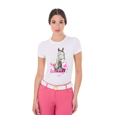 T-shirt feminino Equestro So Lovely em algodão de manga curta Branco T-shirt feminino Equestro So Lovely em algodão de manga curta Branco
