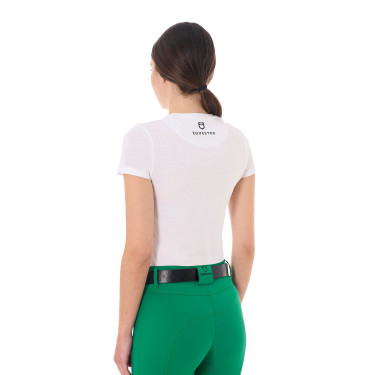 T-shirt feminino Equestro Jumping Horse Club em algodão de manga curta Branco