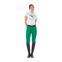 T-shirt feminino Equestro Jumping Horse Club em algodão de manga curta Branco