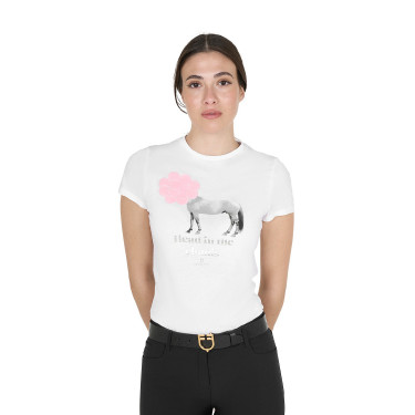 T-shirt feminino Equestro Head In The Clouds em algodão de mangas curtas Branco T-shirt feminino Equestro Head In The Clouds em algodão de mangas curtas Branco