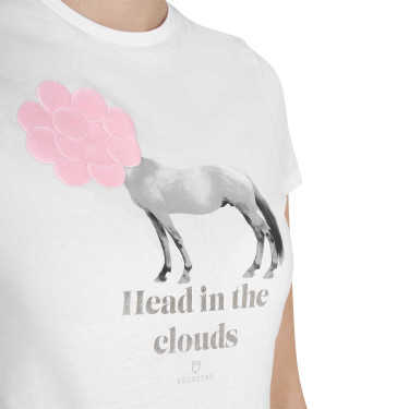 T-shirt feminino Equestro Head In The Clouds em algodão de mangas curtas Branco T-shirt feminino Equestro Head In The Clouds em algodão de mangas curtas Branco