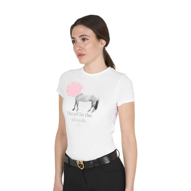 T-shirt feminino Equestro Head In The Clouds em algodão de mangas curtas Branco T-shirt feminino Equestro Head In The Clouds em algodão de mangas curtas Branco