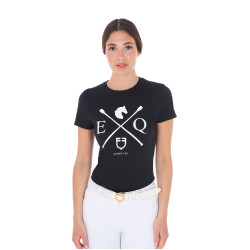 T-shirt feminino Equestro EQ de algodão de manga curta Preto