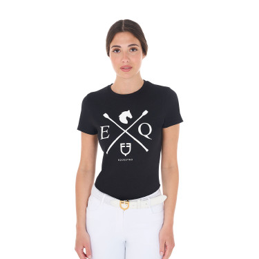 T-shirt feminino Equestro EQ de algodão de manga curta Preto