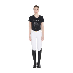 T-shirt feminino Equestro corte slim Horse Life com strass de mangas curtas Preto