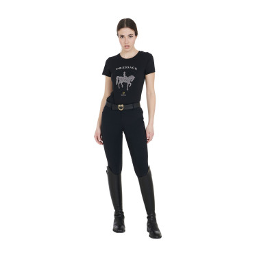 T-shirt equitação mulher Equestro slim com strass