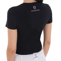 T-shirt feminino Equestro Cannes de algodão com strass de mangas curtas Preto T-shirt feminino Equestro Cannes de algodão com strass de mangas curtas Preto