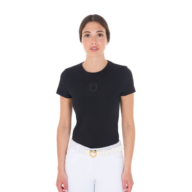 T-shirt feminino Equestro básico com logotipo tom sobre tom, mangas curtas Preto T-shirt feminino Equestro básico com logotipo tom sobre tom, mangas curtas Preto