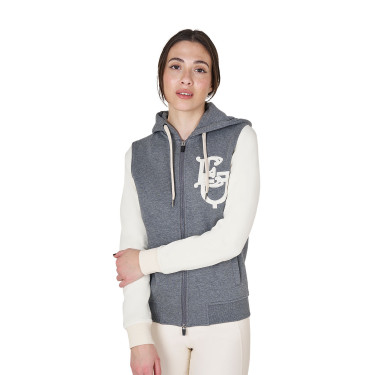 Moletom feminino Equestro EQ bicolor com zíper frontal Cinzento mesclado / branco antigo Moletom feminino Equestro EQ bicolor com zíper frontal Cinzento mesclado / branco antigo