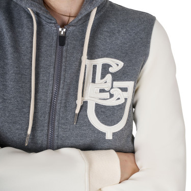 Moletom feminino Equestro EQ bicolor com zíper frontal Cinzento mesclado / branco antigo Moletom feminino Equestro EQ bicolor com zíper frontal Cinzento mesclado / branco antigo
