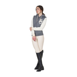 Moletom feminino Equestro EQ bicolor com zíper frontal Cinzento mesclado / branco antigo Moletom feminino Equestro EQ bicolor com zíper frontal Cinzento mesclado / branco antigo