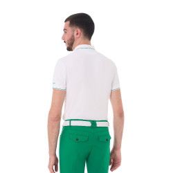 Polo masculino Equestro de treino com detalhes contrastantes mangas curtas Branco / verde ultramarino Polo masculino Equestro de treino com detalhes contrastantes mangas curtas Branco / verde ultramarino