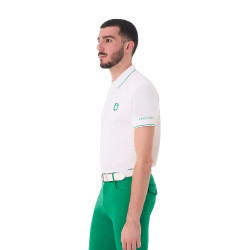 Polo masculino Equestro de treino com detalhes contrastantes mangas curtas Branco / verde ultramarino Polo masculino Equestro de treino com detalhes contrastantes mangas curtas Branco / verde ultramarino