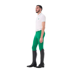 Polo masculino Equestro de treino com detalhes contrastantes mangas curtas Branco / verde ultramarino Polo masculino Equestro de treino com detalhes contrastantes mangas curtas Branco / verde ultramarino