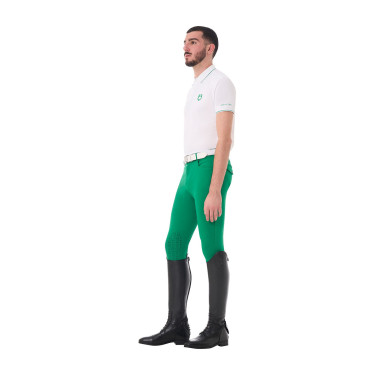 Polo masculino Equestro de treino com detalhes contrastantes mangas curtas Branco / verde ultramarino Polo masculino Equestro de treino com detalhes contrastantes mangas curtas Branco / verde ultramarino