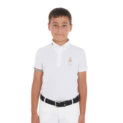 Polo de competição para rapaz de quatro botões Equestro x FISE de mangas curtas Branco Polo de competição para rapaz de quatro botões Equestro x FISE de mangas curtas Branco