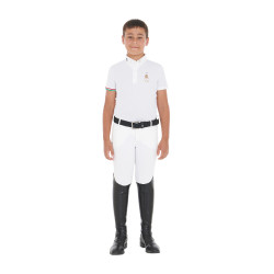 Polo de competição para rapaz de quatro botões Equestro x FISE de mangas curtas Branco Polo de competição para rapaz de quatro botões Equestro x FISE de mangas curtas Branco