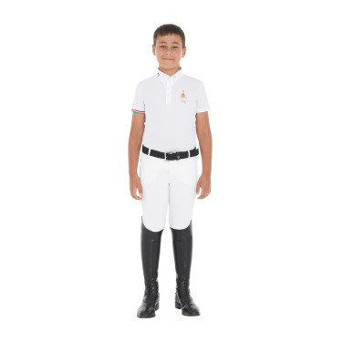 Polo de competição para rapaz de quatro botões Equestro x FISE de mangas curtas Branco Polo de competição para rapaz de quatro botões Equestro x FISE de mangas curtas Branco