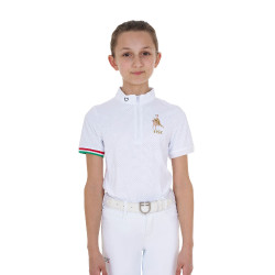 Polo de competição para menina com zíper Equestro x FISE de mangas curtas Branco