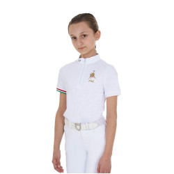 Polo de competição para menina com zíper Equestro x FISE de mangas curtas Branco