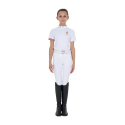 Polo de competição para menina com zíper Equestro x FISE de mangas curtas Branco