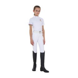 Polo de competição para menina com zíper Equestro x FISE de mangas curtas Branco