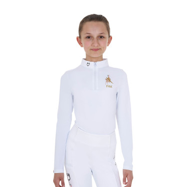 Polo de concurso para menina de mangas compridas Equestro x FISE Branco Polo de concurso para menina de mangas compridas Equestro x FISE Branco