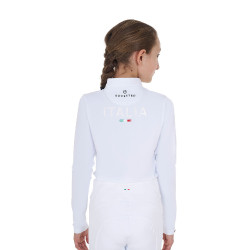 Polo de concurso para menina de mangas compridas Equestro x FISE Branco Polo de concurso para menina de mangas compridas Equestro x FISE Branco