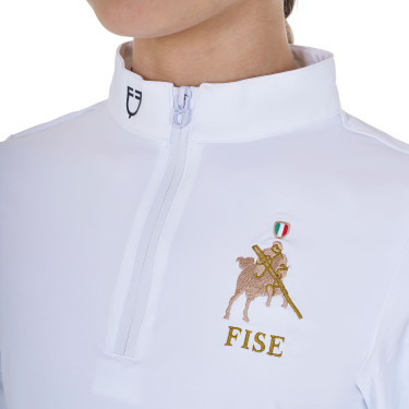 Polo de concurso para menina de mangas compridas Equestro x FISE Branco Polo de concurso para menina de mangas compridas Equestro x FISE Branco