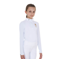 Polo de concurso para menina de mangas compridas Equestro x FISE Branco Polo de concurso para menina de mangas compridas Equestro x FISE Branco
