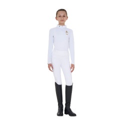 Polo de concurso para menina de mangas compridas Equestro x FISE Branco Polo de concurso para menina de mangas compridas Equestro x FISE Branco