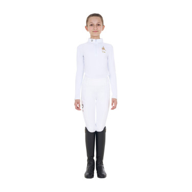 Polo de concurso para menina de mangas compridas Equestro x FISE Branco Polo de concurso para menina de mangas compridas Equestro x FISE Branco