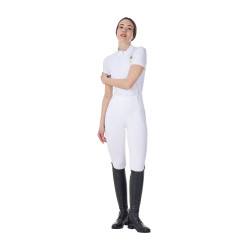Pólo de concurso feminino elástico Equestro x FISE de manga curta Branco