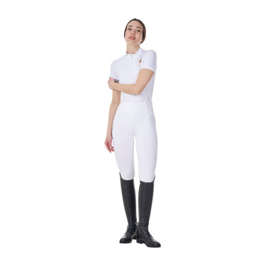 Pólo de concurso feminino elástico Equestro x FISE de manga curta Branco