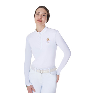 Polo de concurso feminino de mangas compridas Equestro x FISE Branco Polo de concurso feminino de mangas compridas Equestro x FISE Branco
