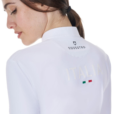 Polo de concurso feminino de mangas compridas Equestro x FISE Branco Polo de concurso feminino de mangas compridas Equestro x FISE Branco