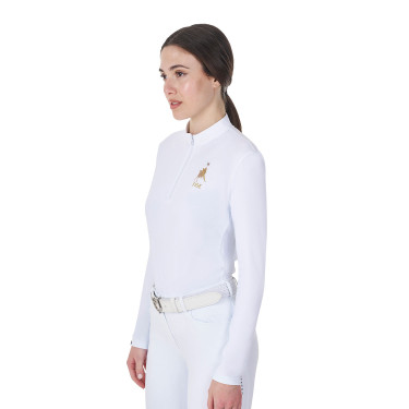 Polo de concurso feminino de mangas compridas Equestro x FISE Branco Polo de concurso feminino de mangas compridas Equestro x FISE Branco